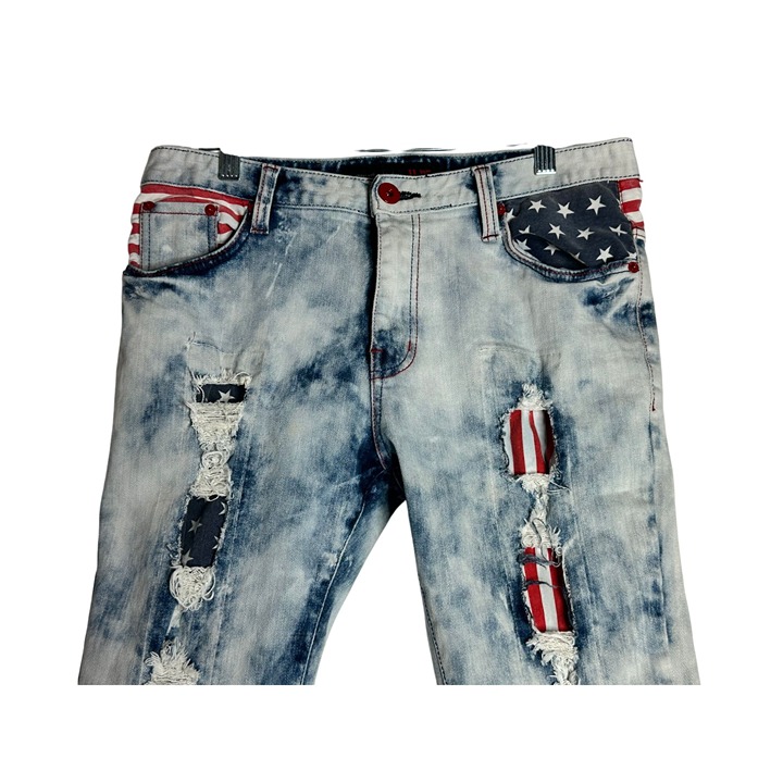 ILDF Distressed Patriotic USA Flag Jeans Womens Large 32W x 30L