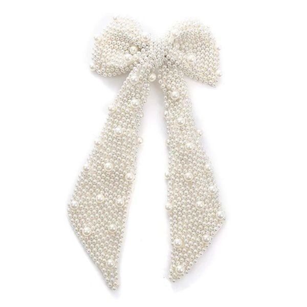 Stunning studded pearl bridal hair bow with barette snap clothes