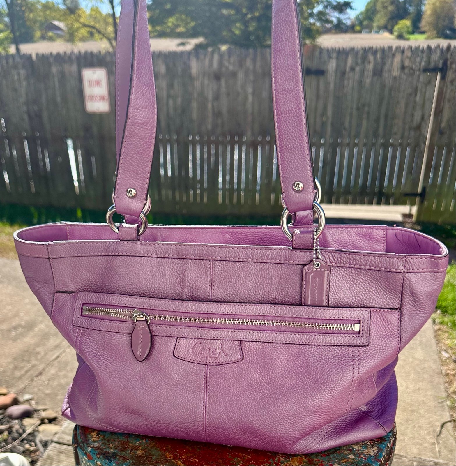 Vintage Coach Leather Penelope Dark Lilac Metal Satchel Shoulder Tote Bag