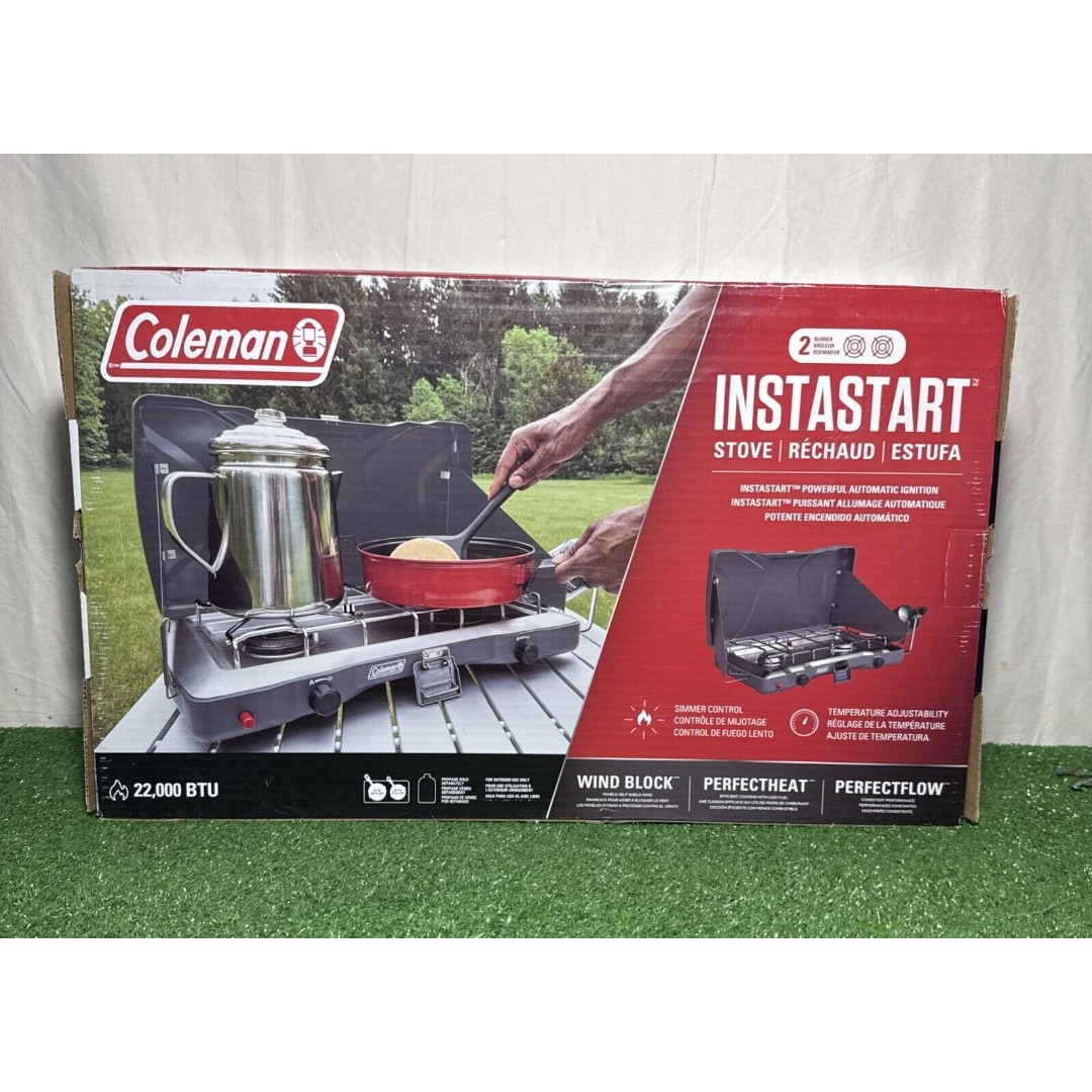 Coleman Camp Stove 2 Burner Instastart 22,000BTU Built Pushbutton Ignition