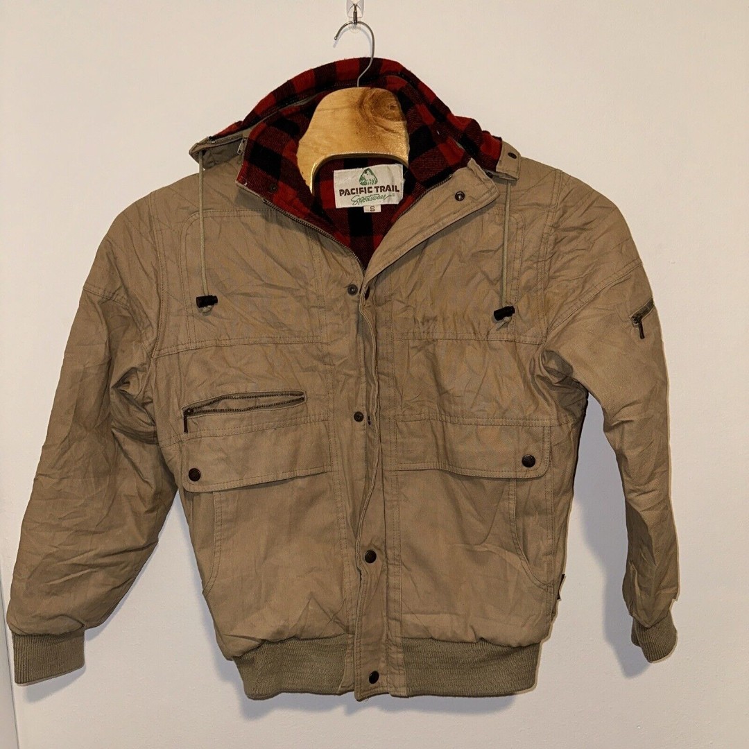 Vintage 90s Pacific Trail Sportswear Wool Flannel Lined Jacket Hood Men's Size S