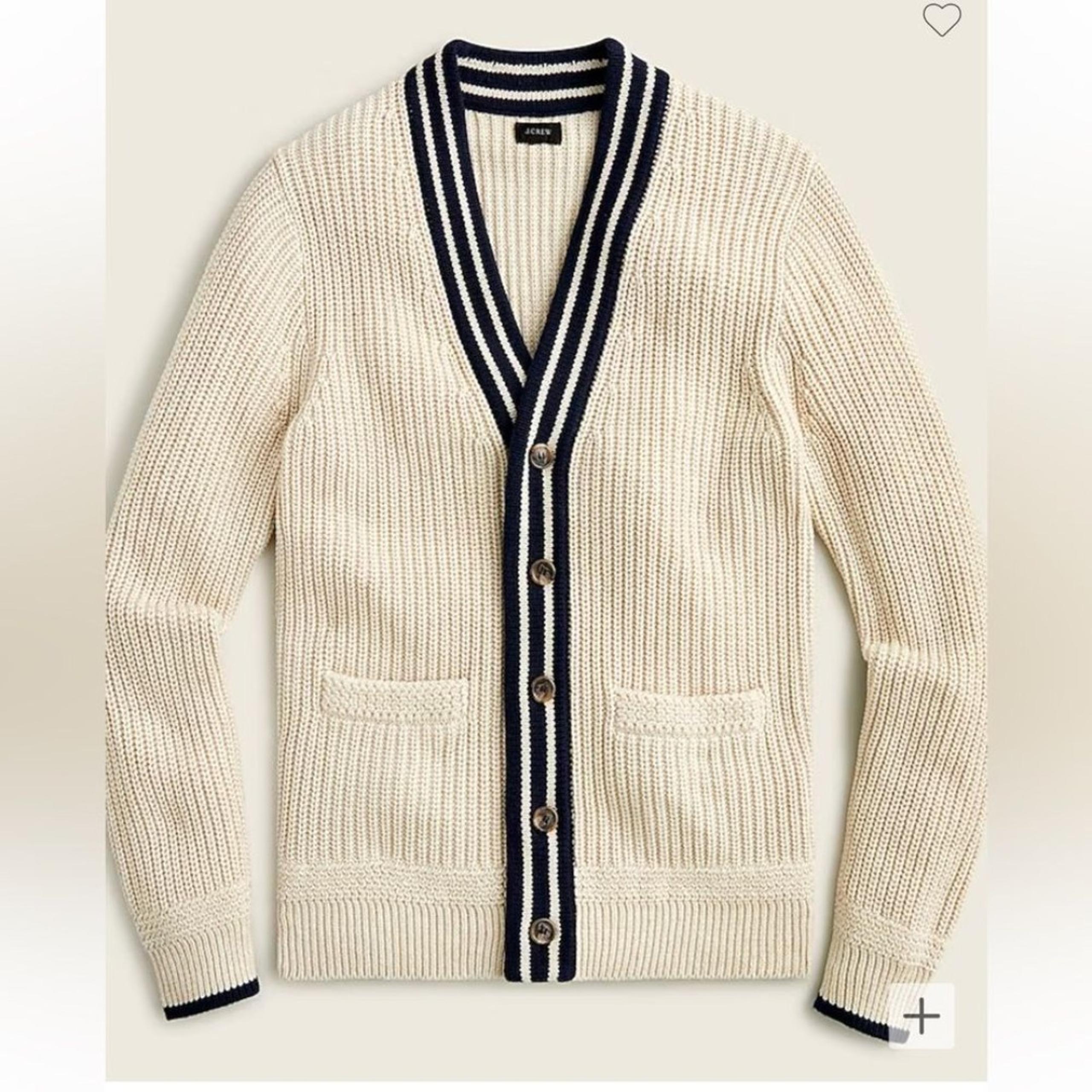 J.Crew Men’s Cotton Varsity V-Neck Cardigan Sweater Size L