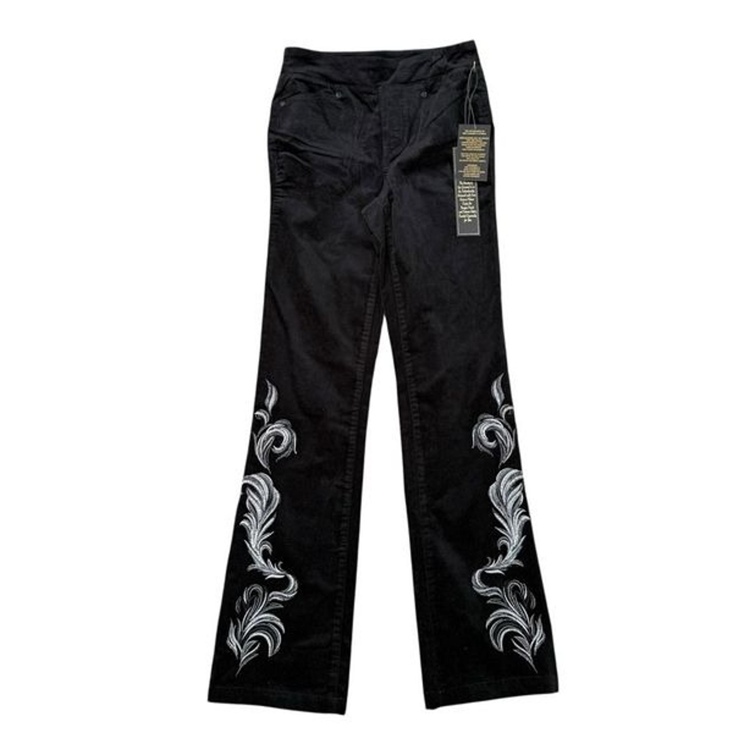 DG2 by Diane Gilman Stretch Velvet Pull-On Embroidered Bootcut Pant black 0 NWT