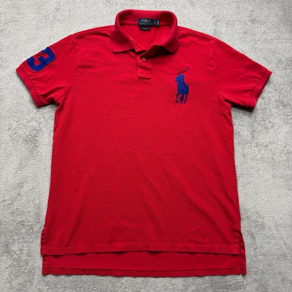 Polo Ralph Lauren Polo Shirt Mens Medium Red Short Sleeve Big Pony Custom Fit