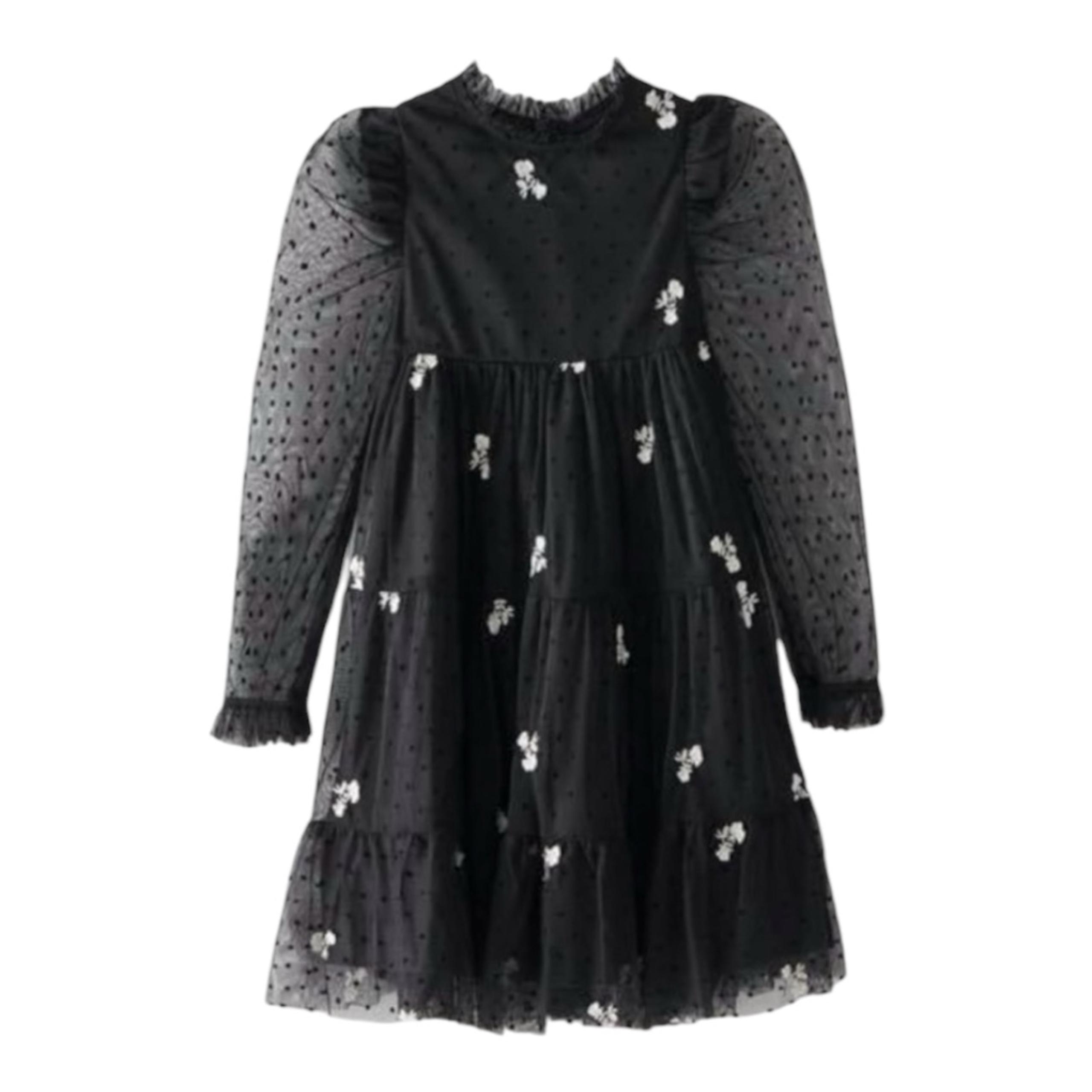 NEW Zara Embroidered Black Tulle Dress Size  8
