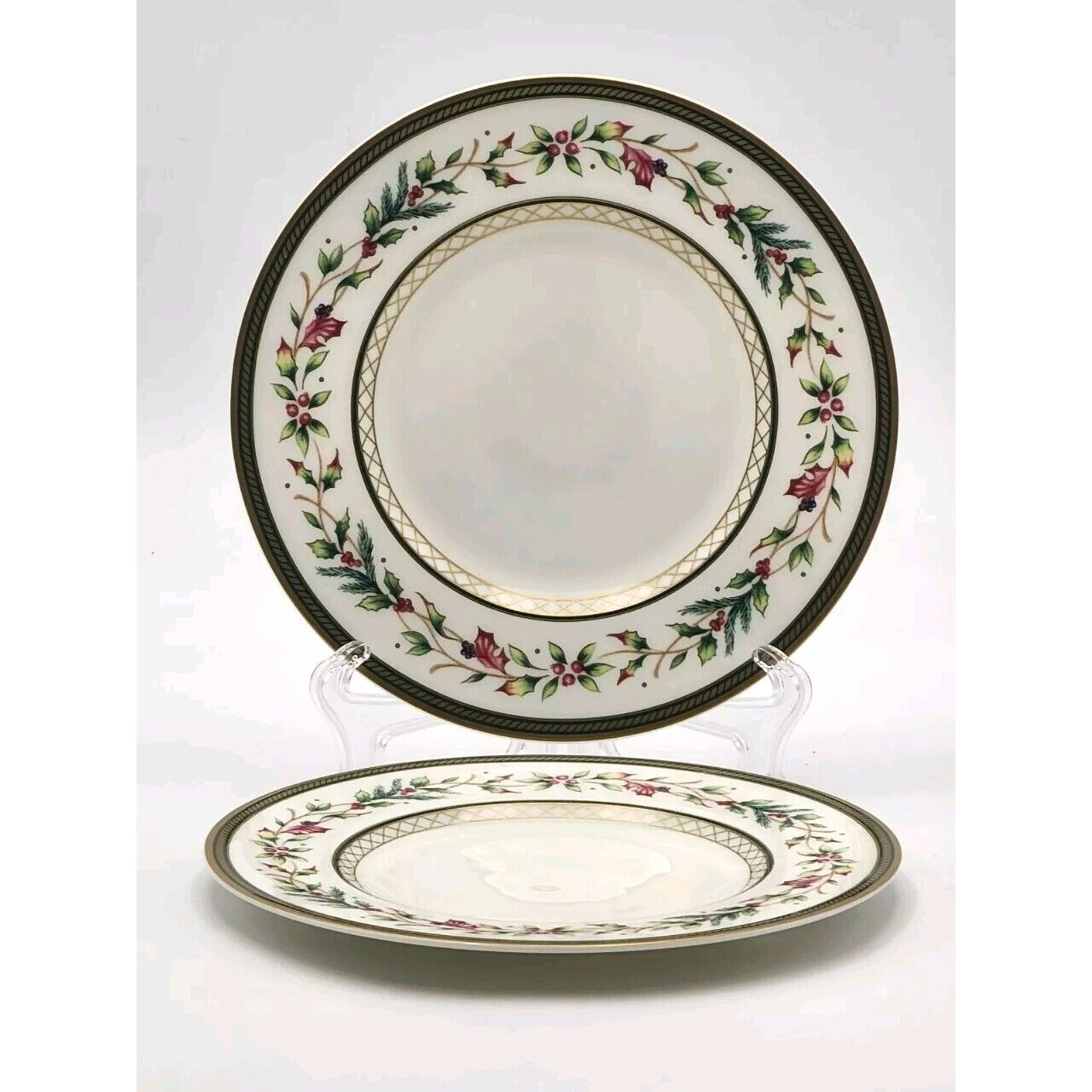 Set of 2 Fitz & Floyd Winter Holiday Bread & Butter Plate /Gravy Underplate