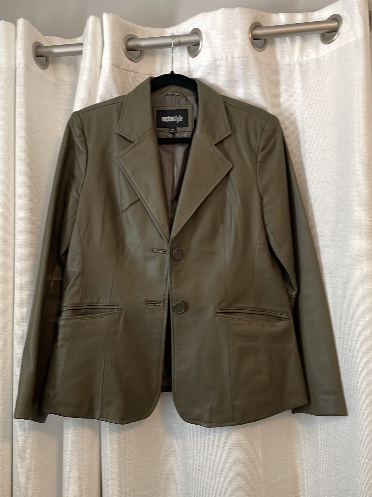 Metrosyle Olive Green Leather Blazer