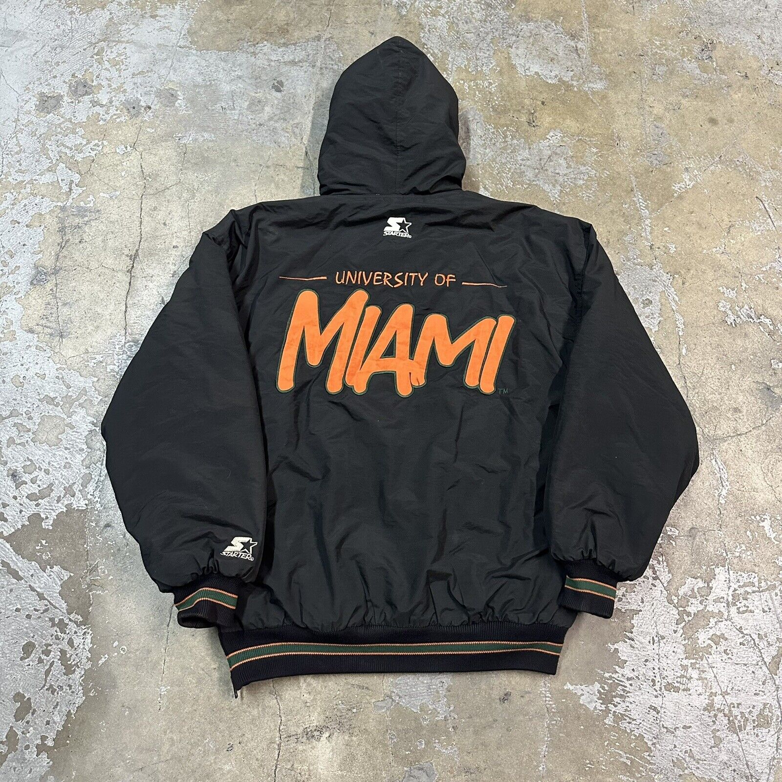 Vintage Starter University Of Miami Hurricanes Black Puffer Jacket Small NCAA