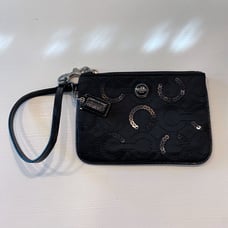 NWT Genuine Coach Black Satin Sequin Signature Small Wristlet Purse Handbag