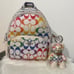 NWT COACH Mini Court Backpack & Bear Charm Rainbow Print