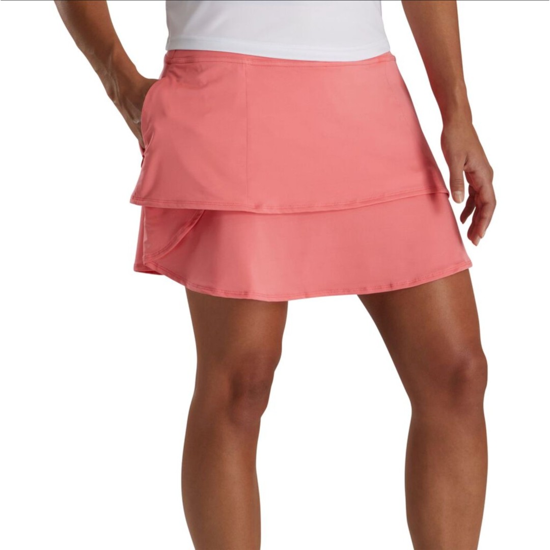 NWT FootJoy Women's Sz M Performance Layered Tiered Knit Golf Skort Coral Pink