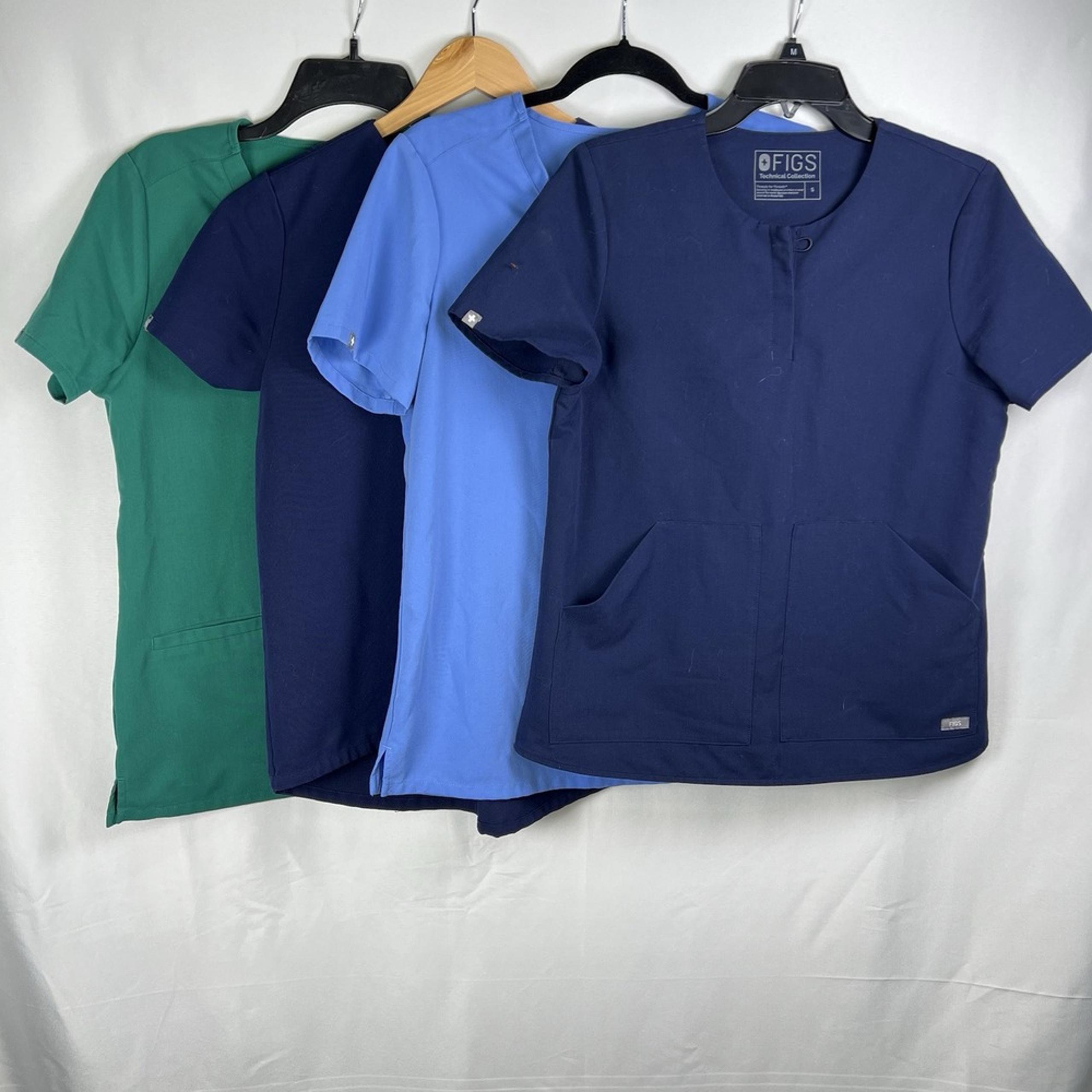 Figs Women's Scrub Top Lot Of 4 Navy, Ceil Blue, and Green size Small