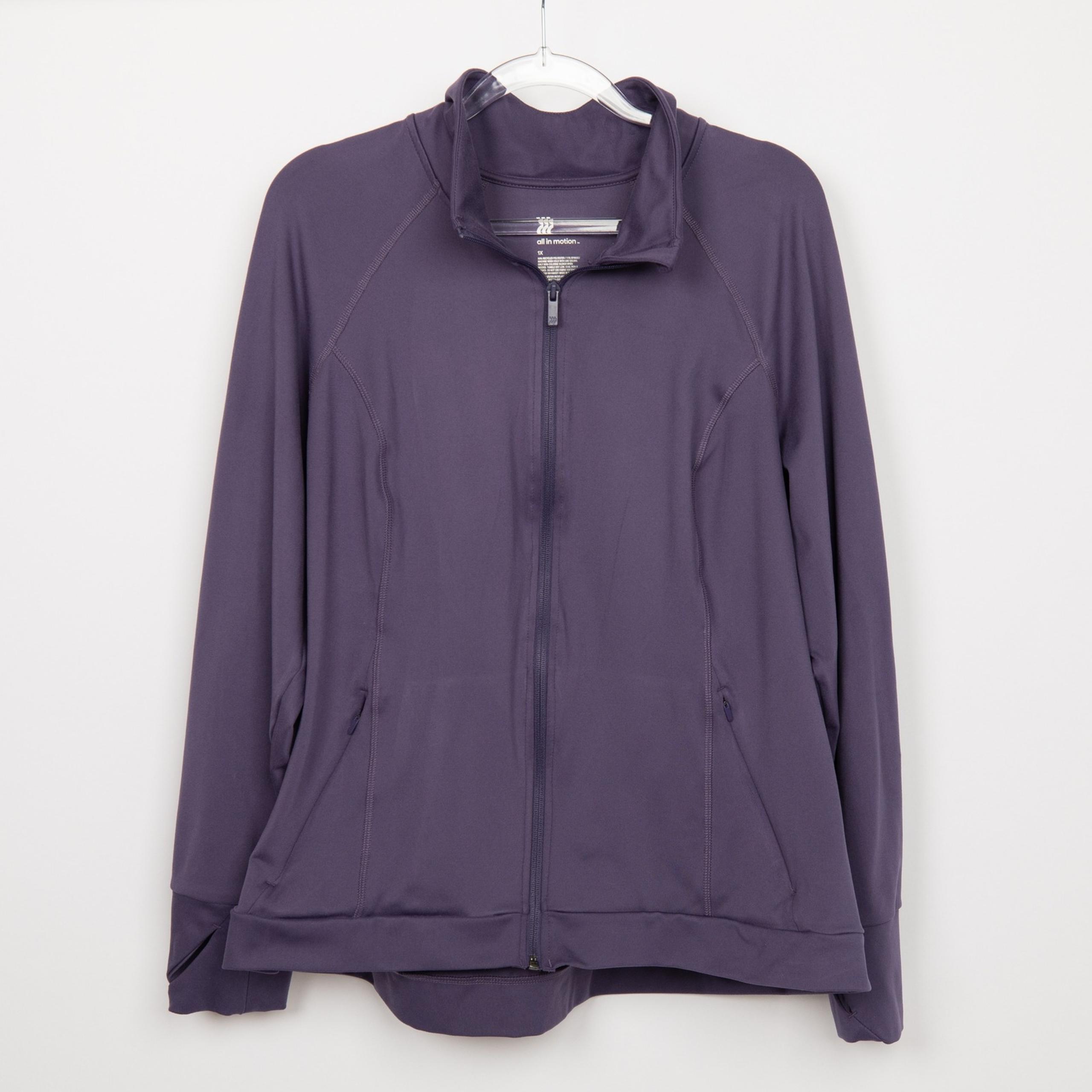 All in Motion Purple Full Zip Jacket Athletic Lightweight Comfy 1X