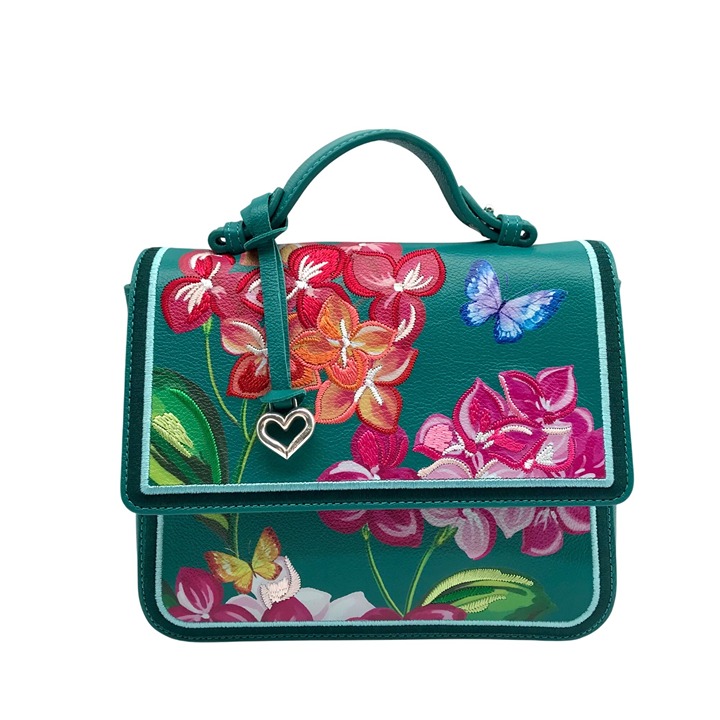Brighton Teal leather Celine Flap Convertible Satchel