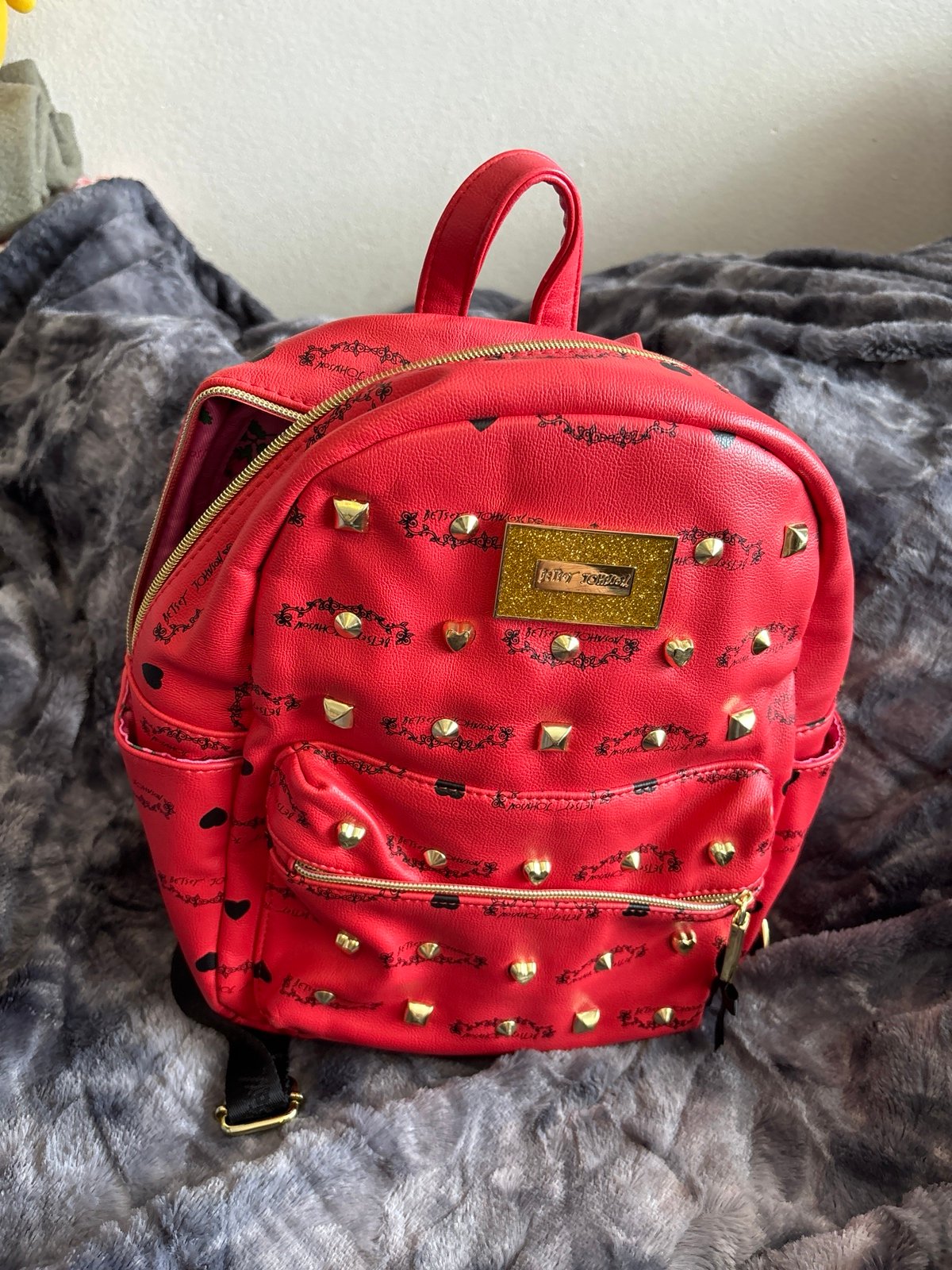Betsey Johnson Studded signature mini backpack guava