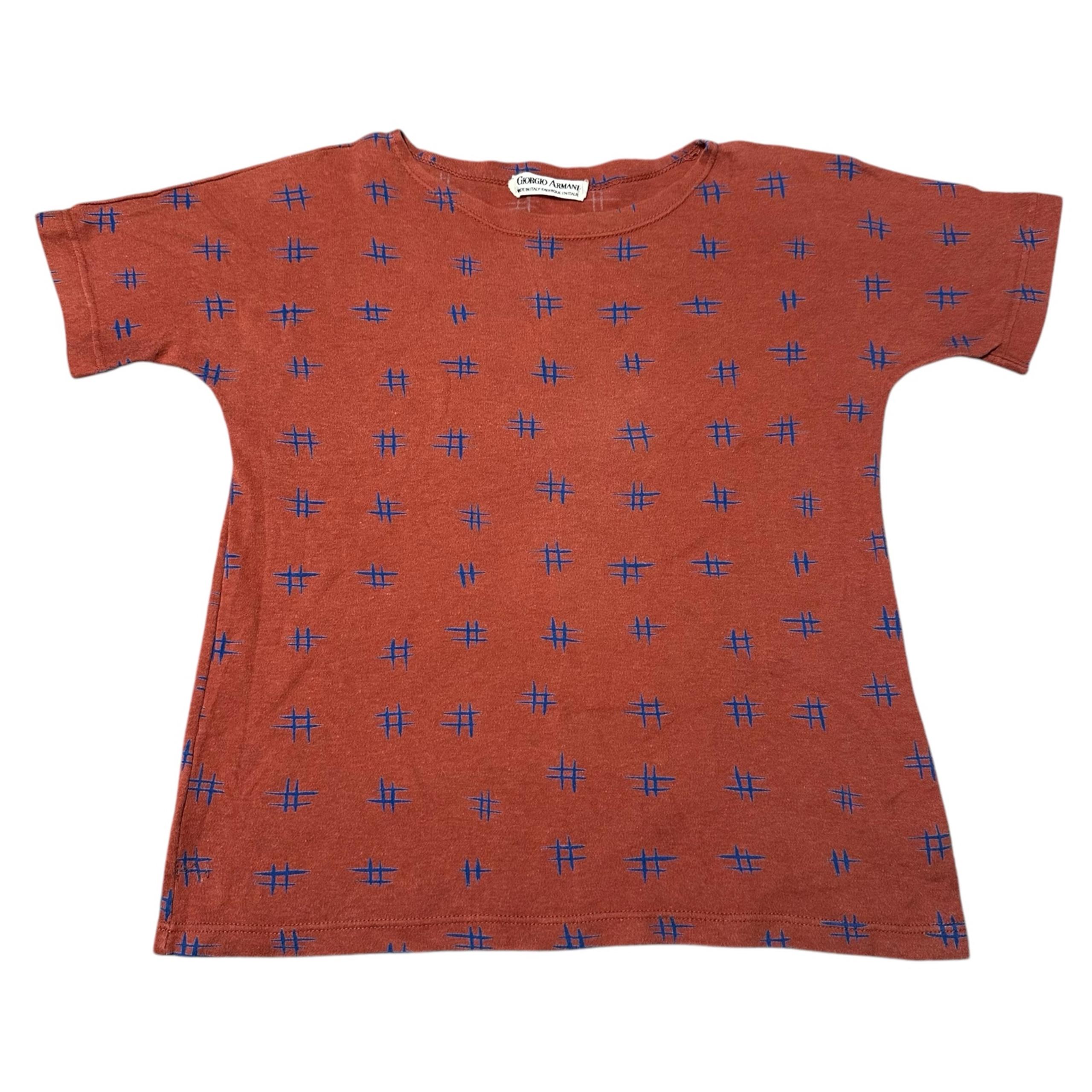 Vintage Giorgio Armani Burnt Orange Brown Crosshatch Pattern Short Sleeve Shirt
