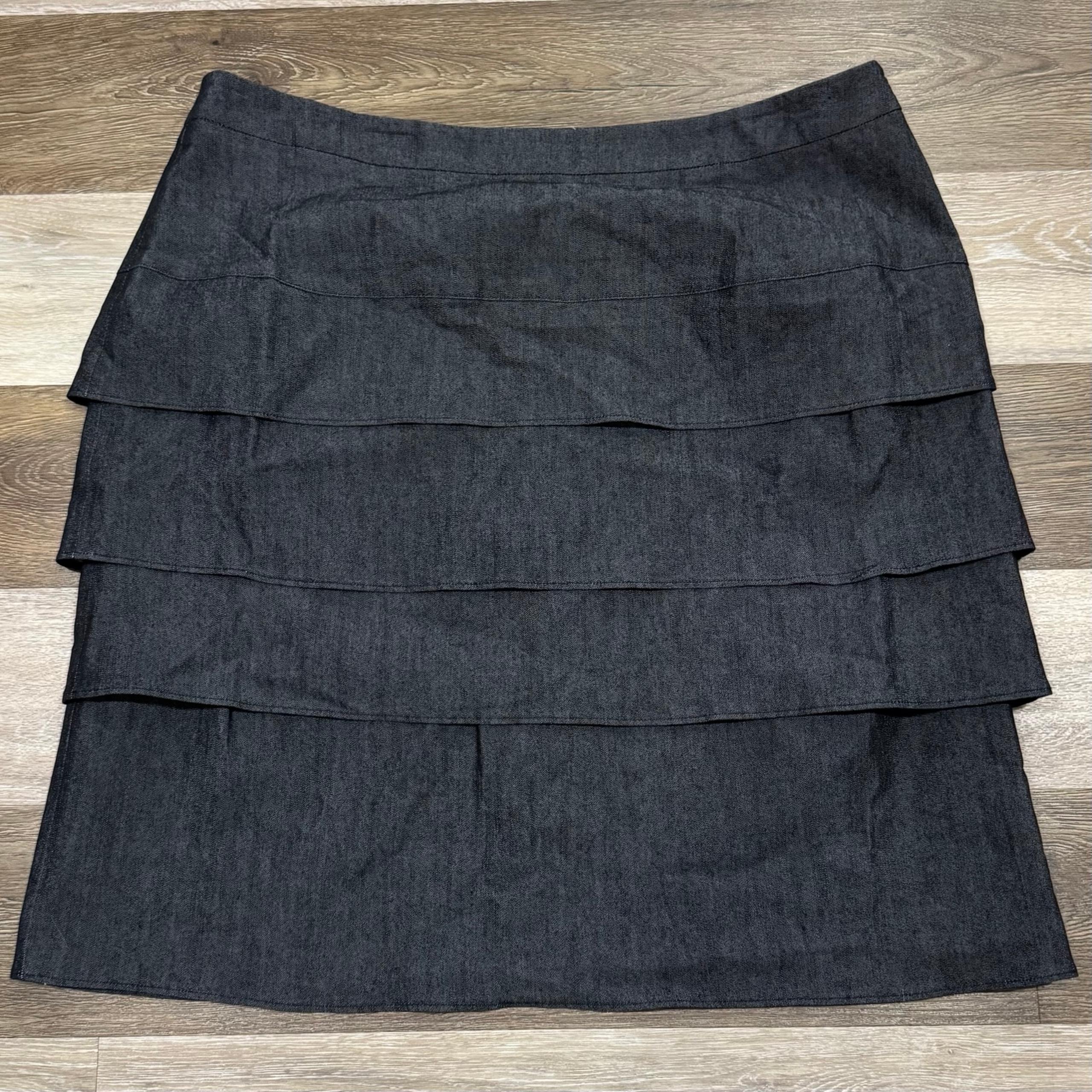 Sandro Pencil Skirt Women’s Sz 18W Charcoal Side Zip Tiered Layered Career EUC