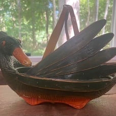 Vintage mid century green rattan goose basket