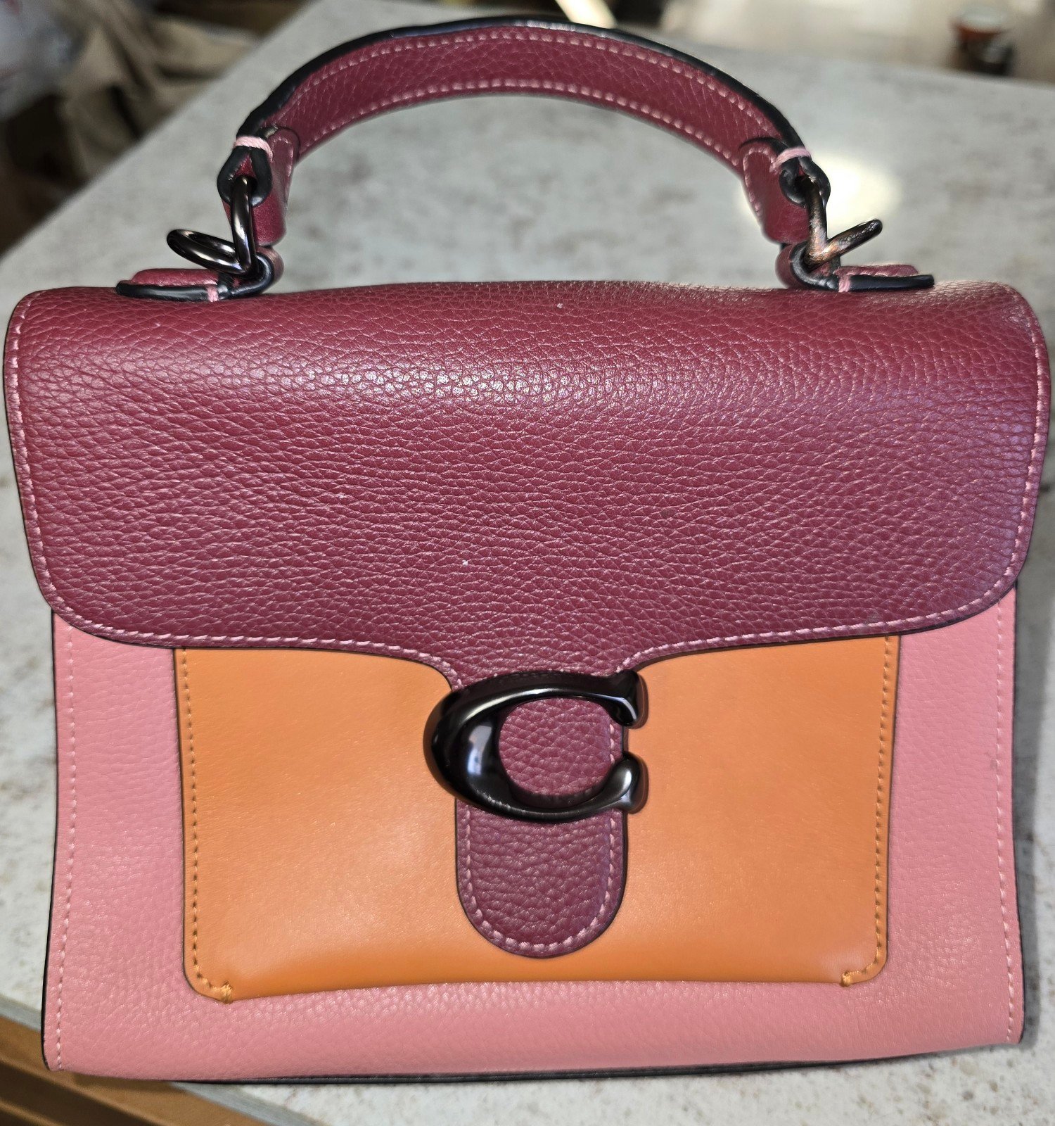 COACH Tabby Top Handle Color Block Leather Burgundy