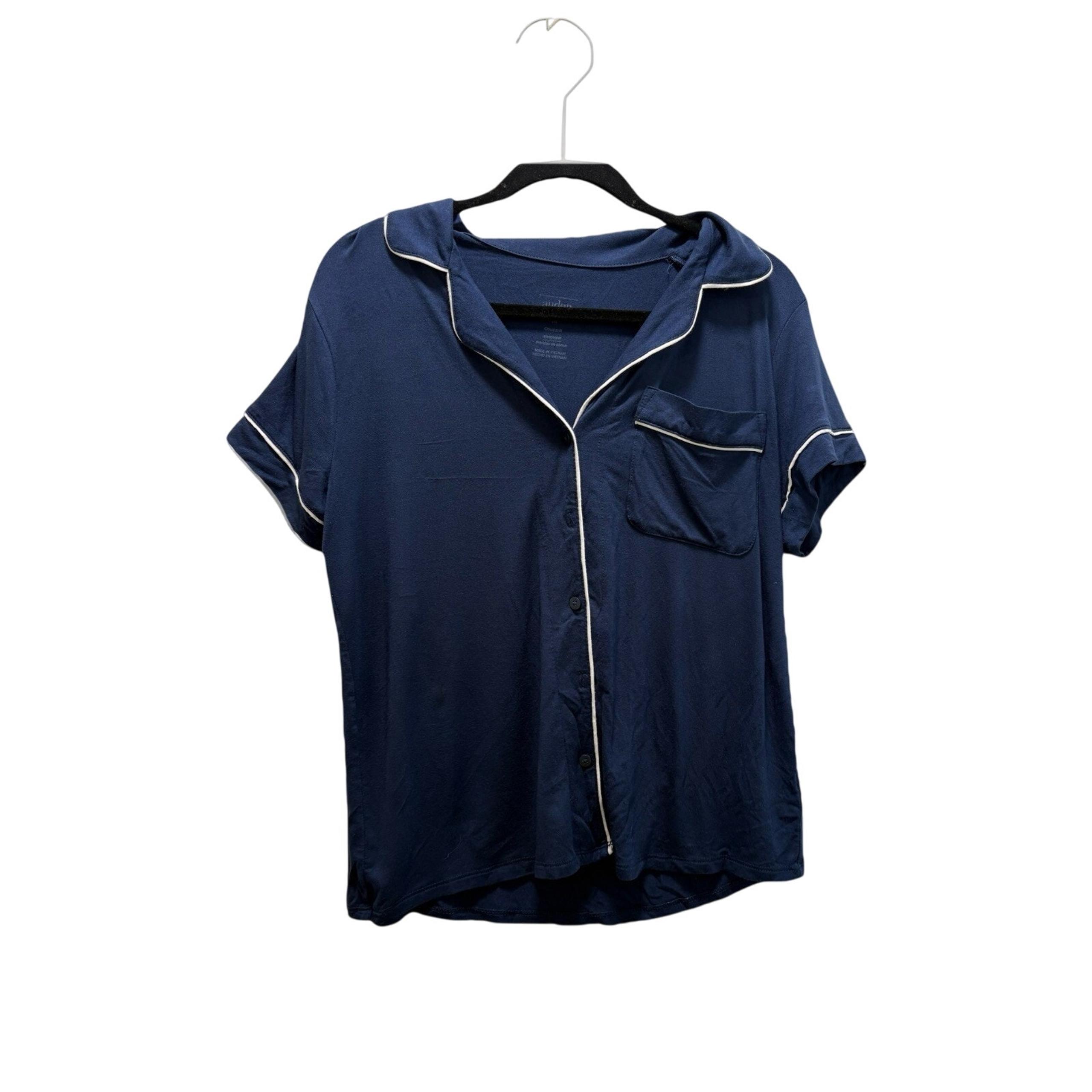 AUDEN Womens Sleepware Pajama Top Size M Blue Button Sleep Shirt Pocket *295