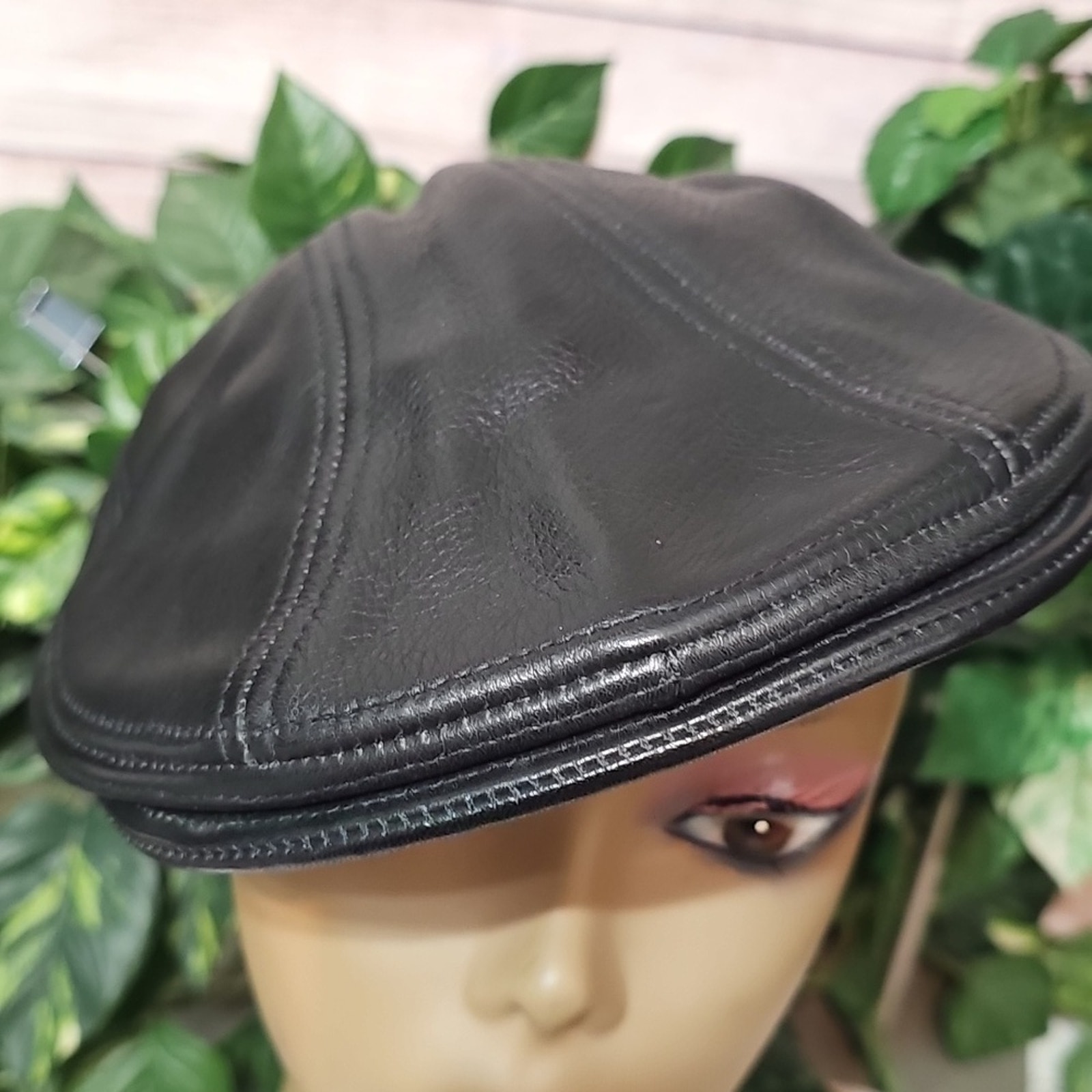 Scala Black Leather Flat Cap