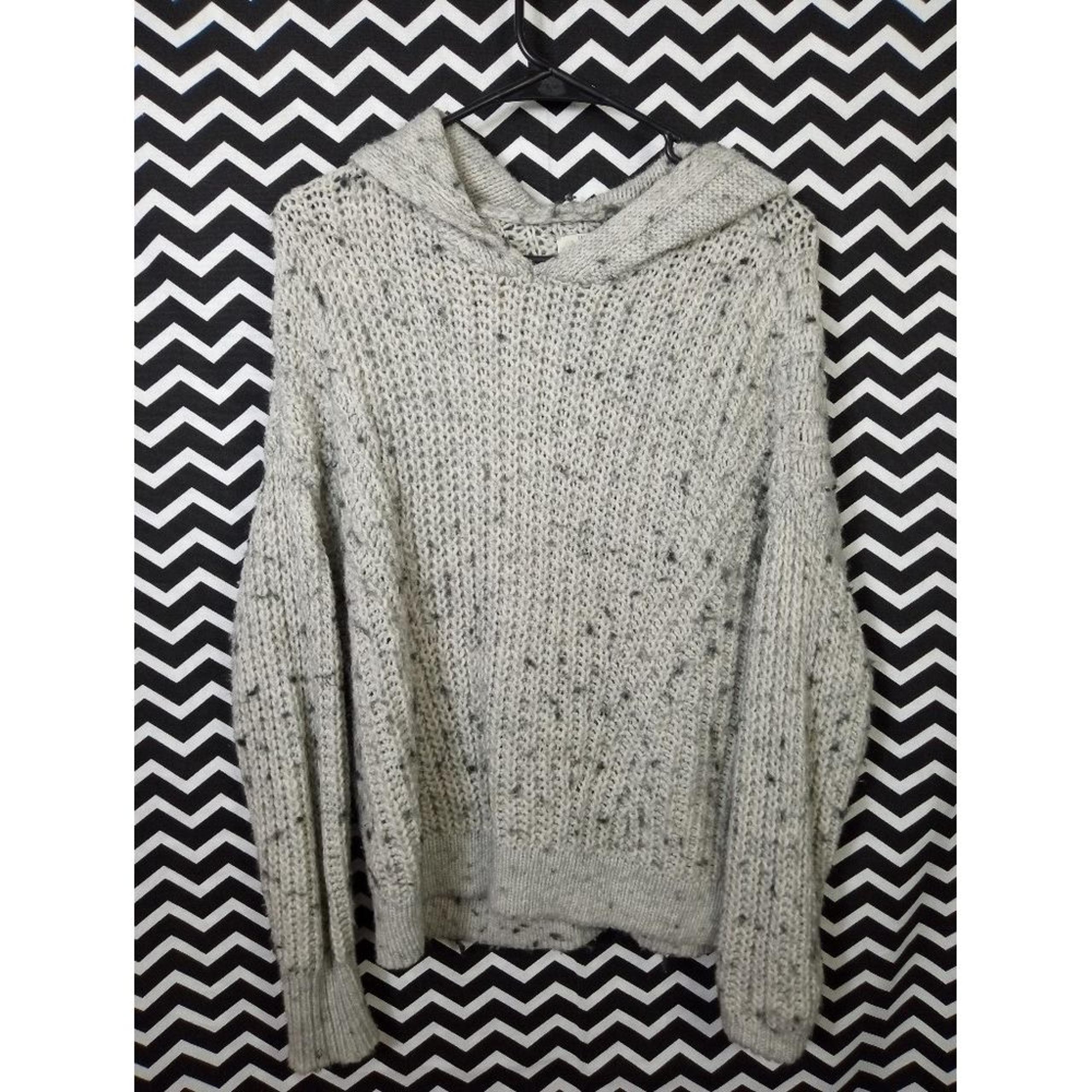 LUCKY BRAND pullover grey knit hoodie sweater Womens S  - 0173