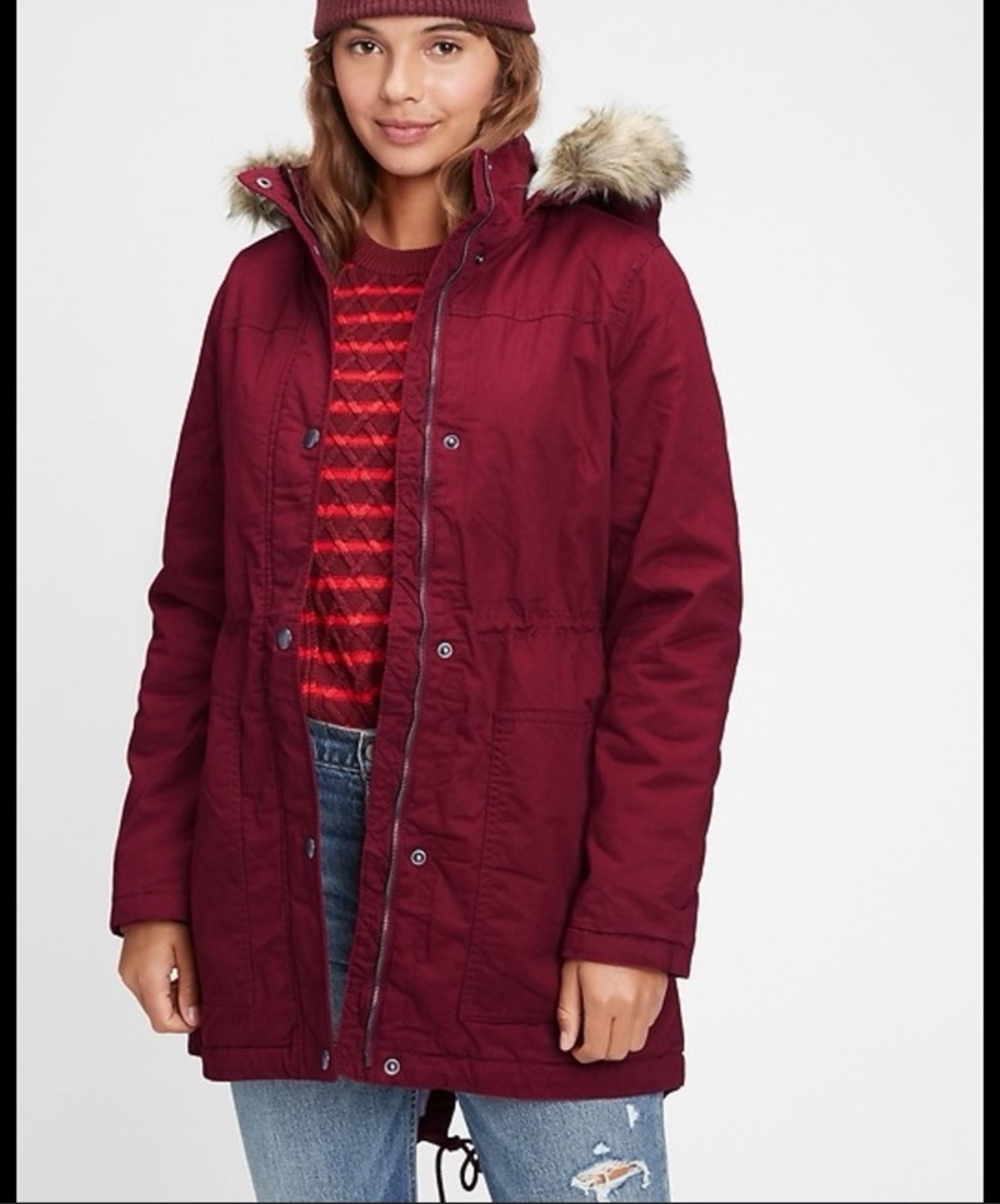 Gap Red Sherpa Lined Parka Coat Large