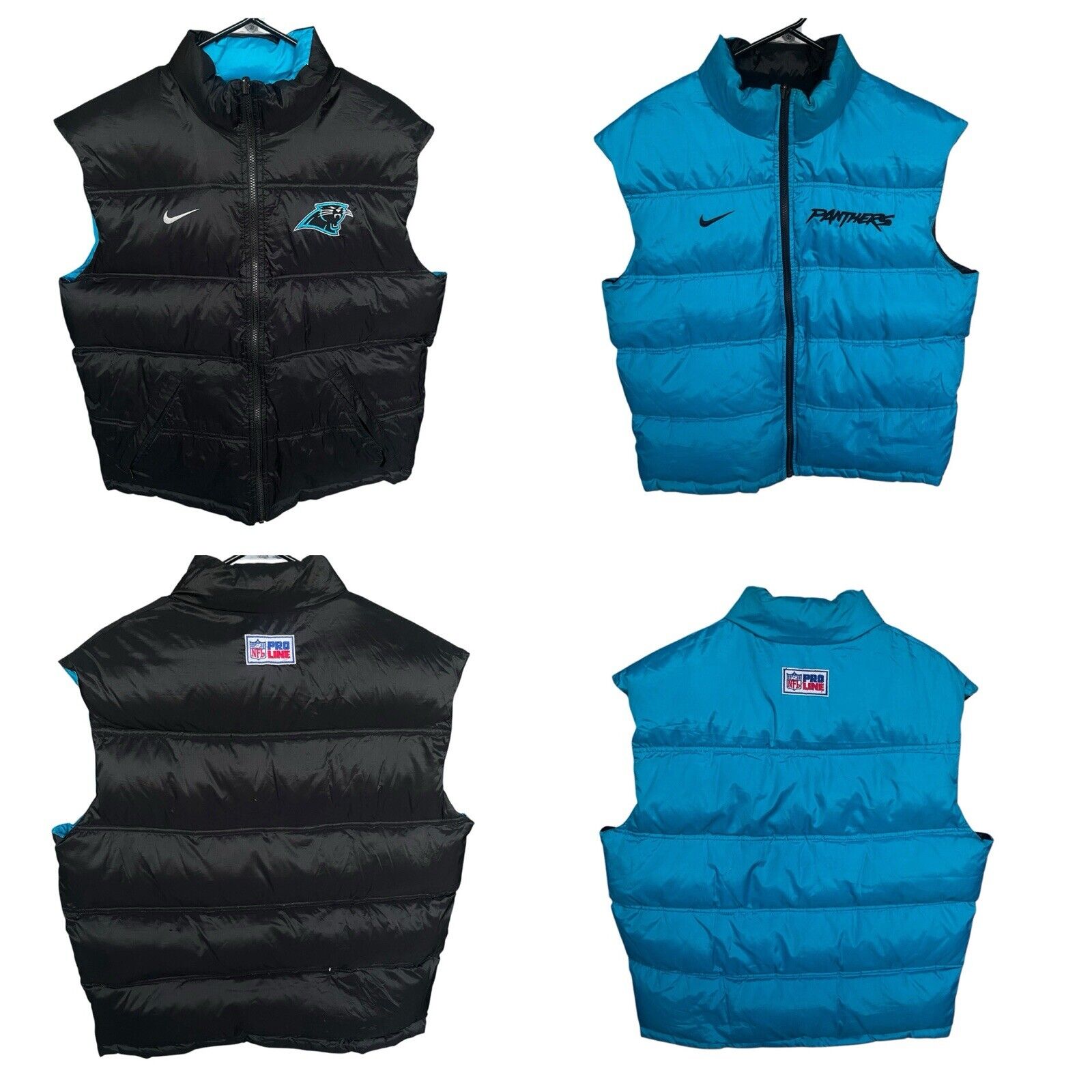 NFL Pro Line Duck Down Puffer Vest Mens Medium Reversible Full Zip Panthers