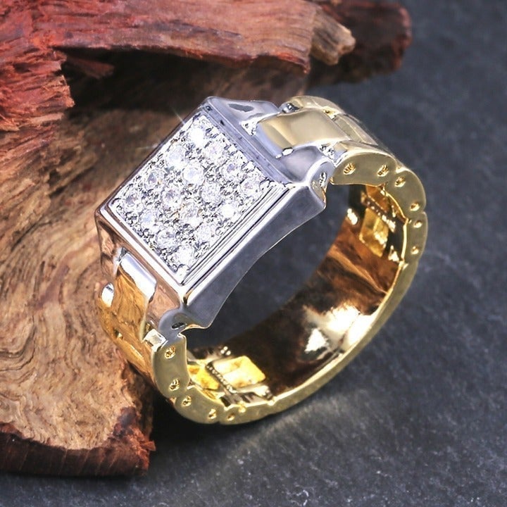 White Zircon Watch Dial Official Fashion Tops Gold Ring for Man, INDN8157