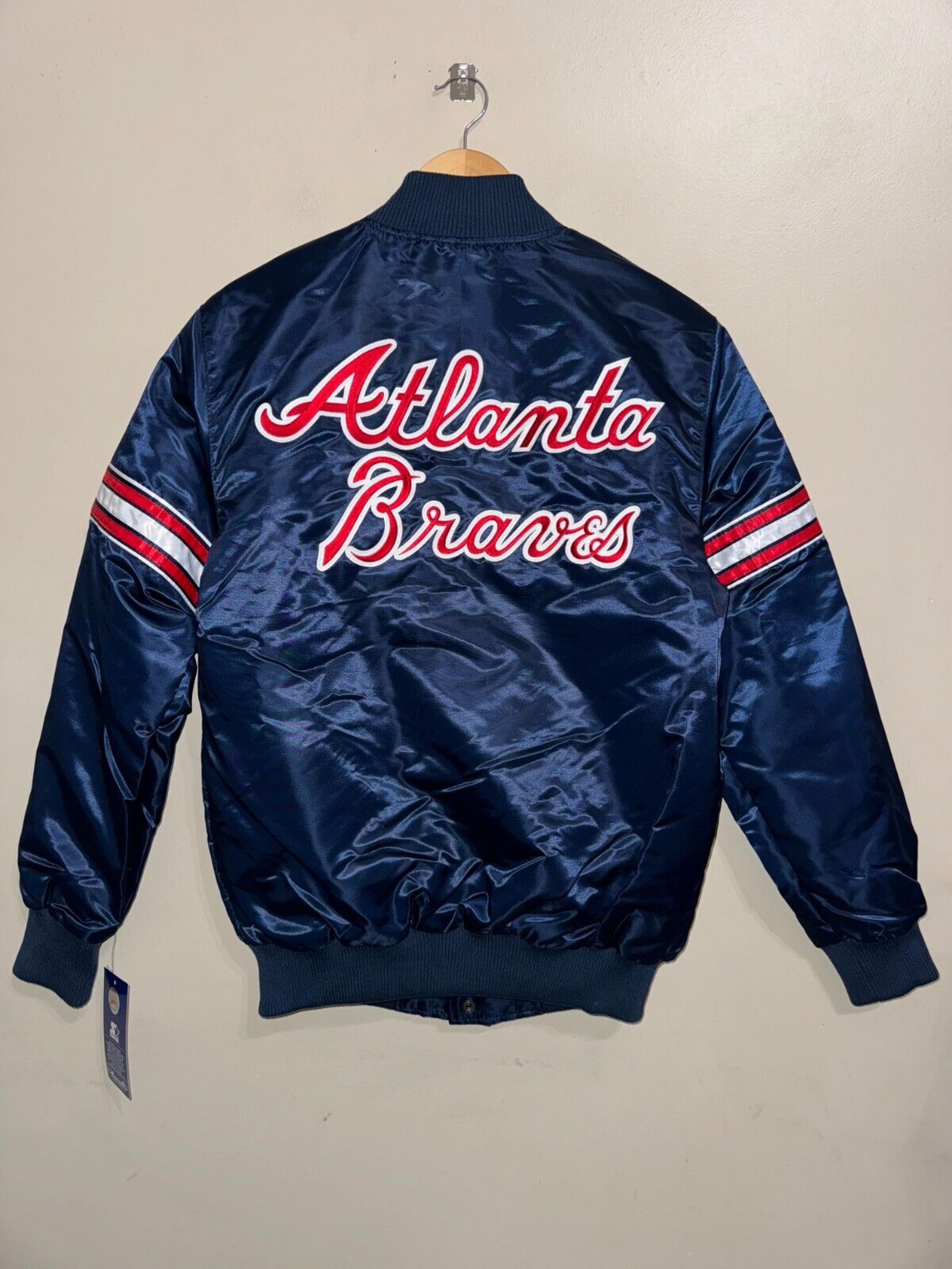 Starter MLB Atlanta Braves Baseball Satin Bomber Jacket Mens M Retro Vintage