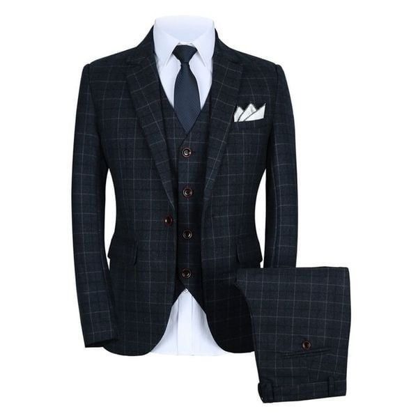 Men’s Mogu Plaid 3 Piece Formal Suit Notch Lapel Jacket 36 Pants 33 NWT