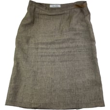 Vintage Max Mara Gold & Black Woven Linen Cotton Blend Skirt Womens Size 8