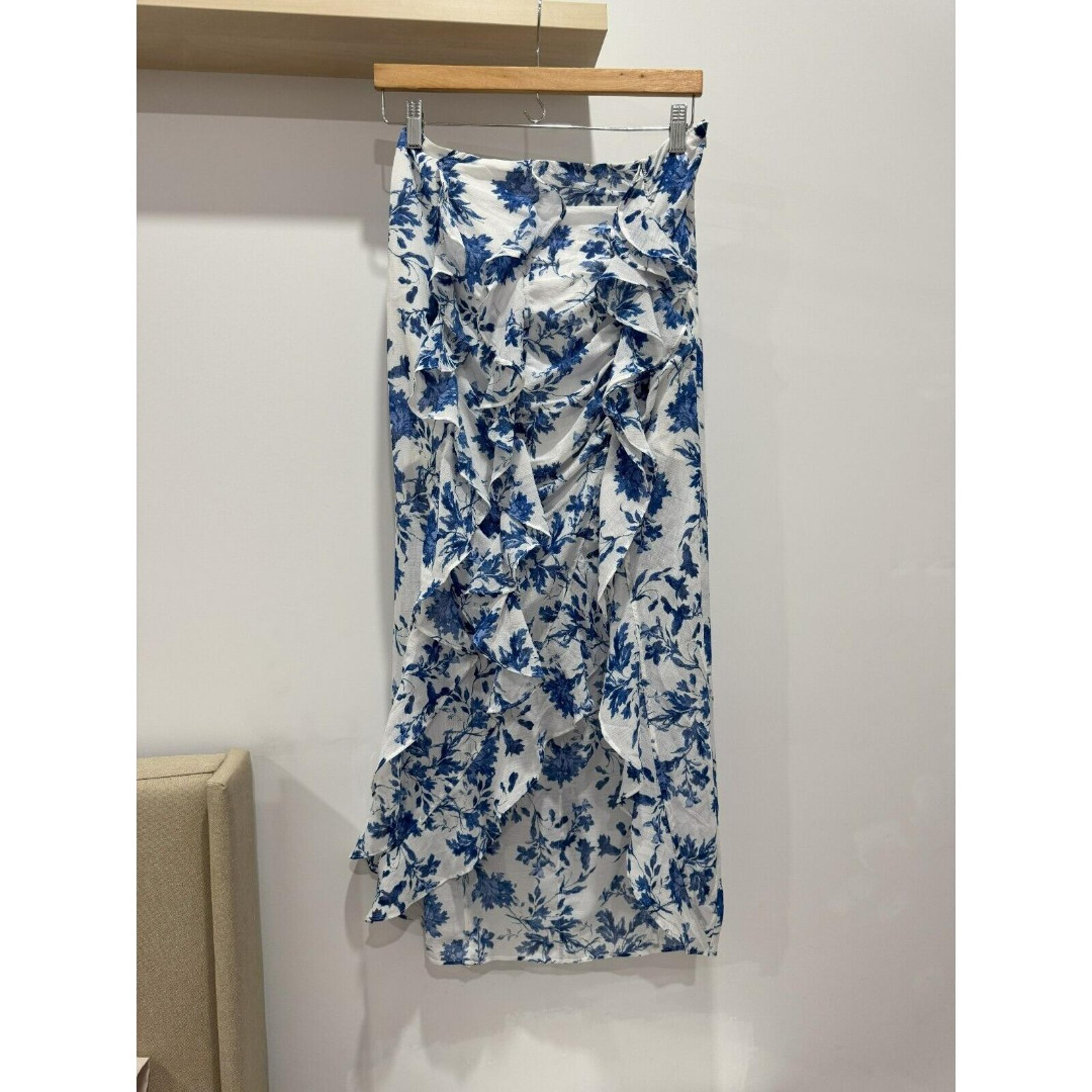 NWT Free People Womens Sz 4 White Combo Floral Flounce Around Ruffle Maxi Skirt
