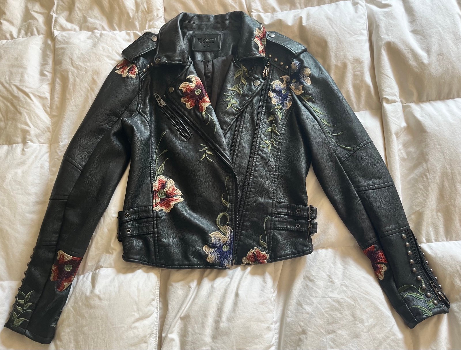 Blanknyc embroidered faux leather jacket