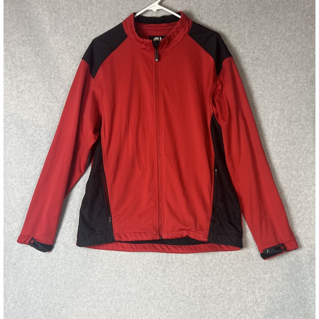 FootJoy FJ Mens Large Dryjoys Windbreaker Track Jacket Full Zip Red /Black Golf
