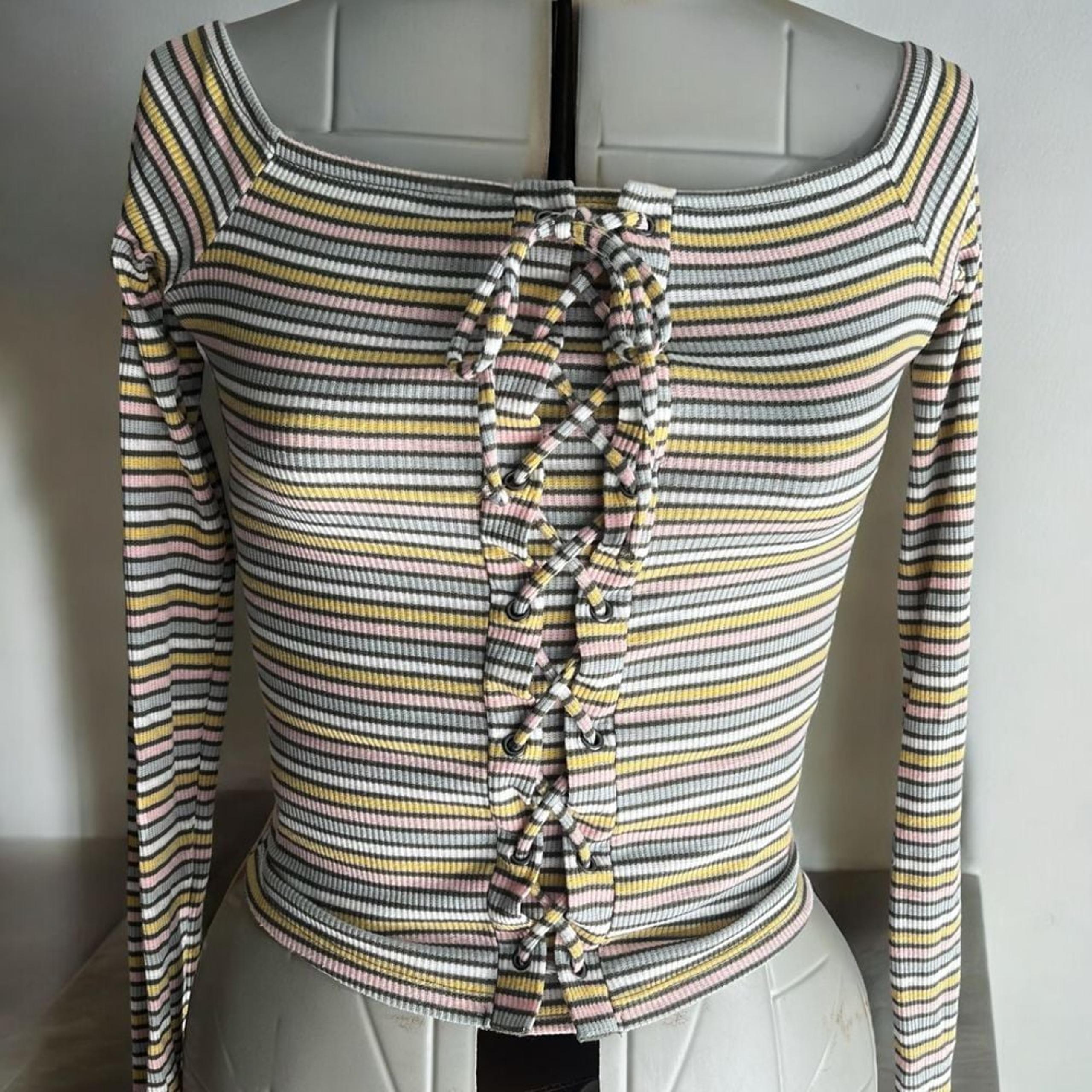 Pastel Striped Seriously Soft Tie Front Long Sleeve Top Aero