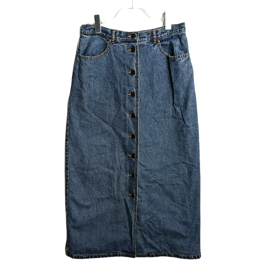 Eddie Bauer Vintage 90's Denim Maxi Skirt Flannel Lined Front Button