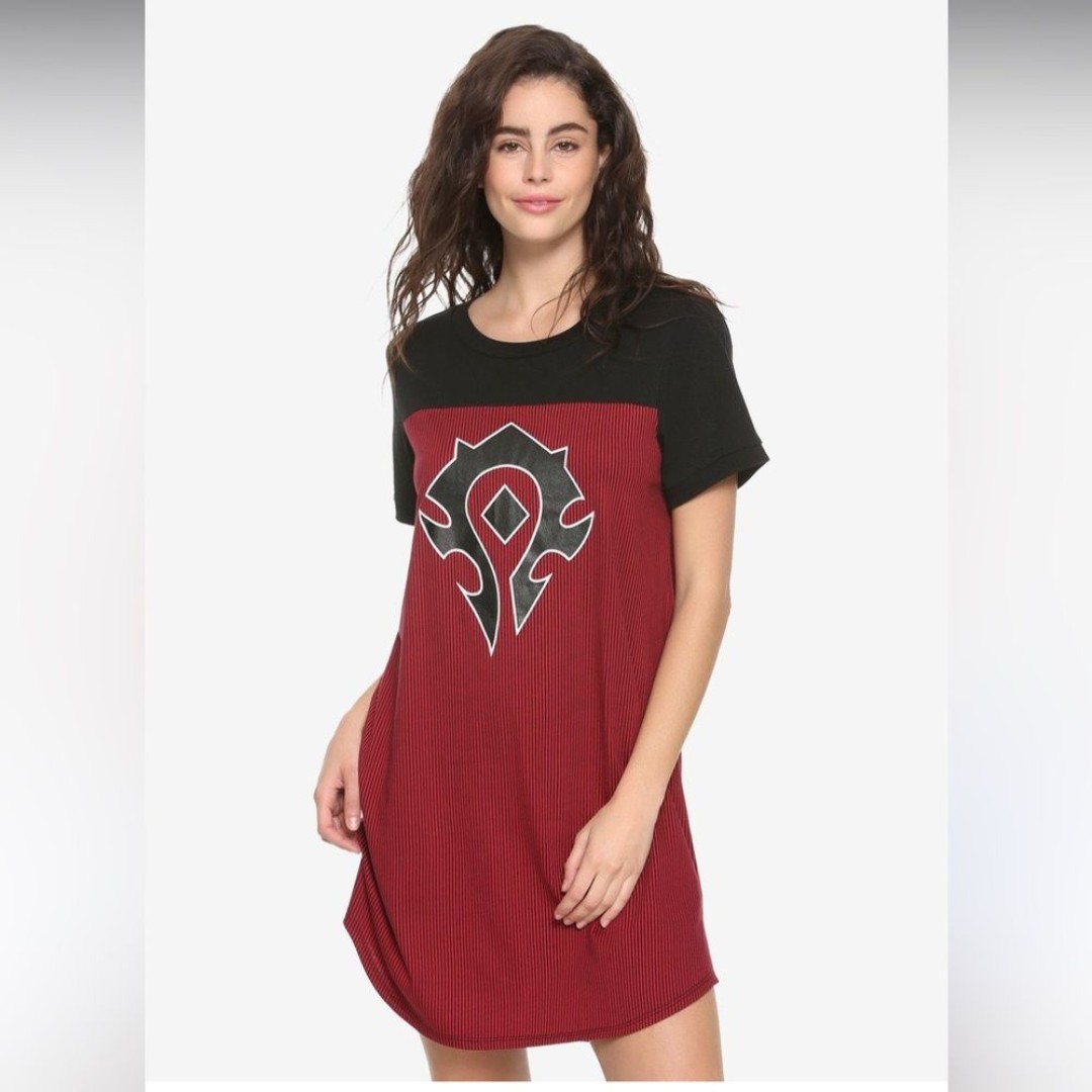 Her Universe World of Warcraft Horde Symbol striped shirt Dress 2Xl