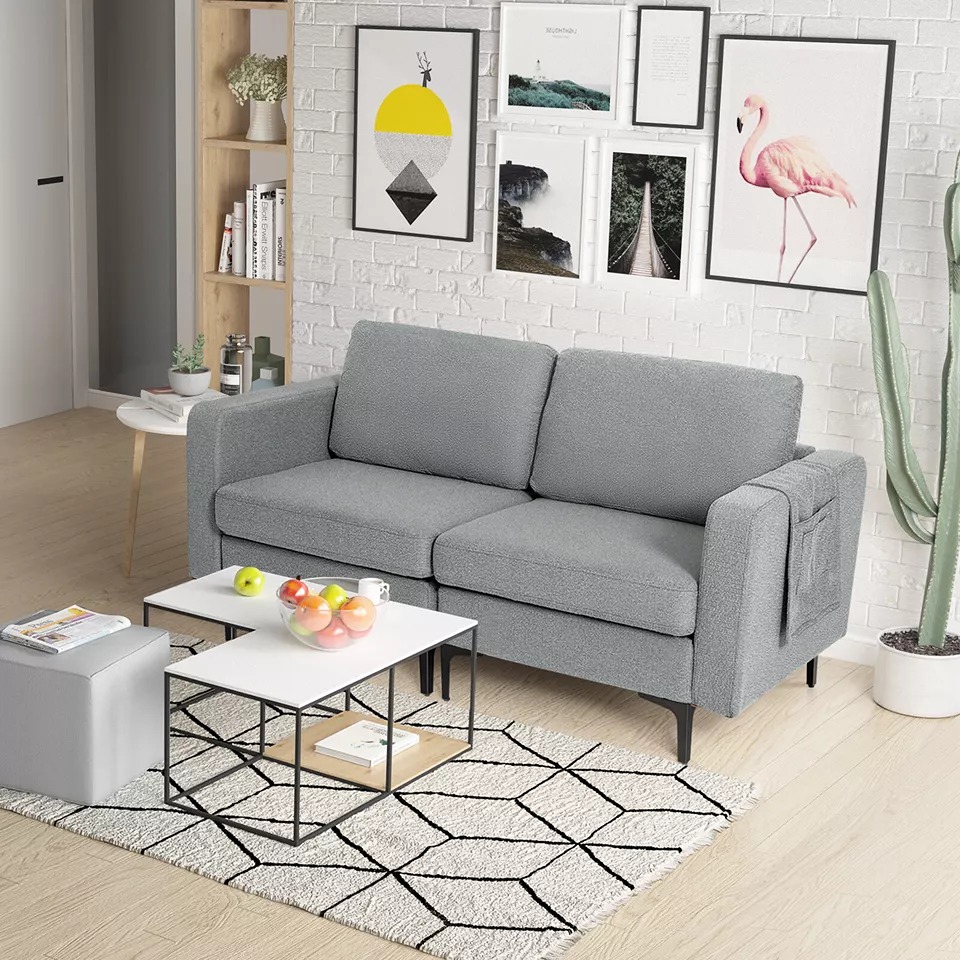 Loveseat Sofa 2-Seat Sofa Couch w/ Armrest Holder & Backrest Dark Grey