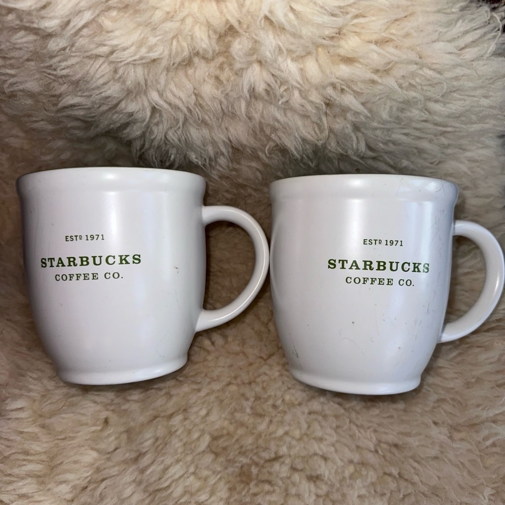 Starbucks 2007 Est 1971 Abbey White With Green Lettering & Interior 18oz Mug Set