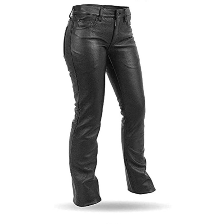 NWT-Xelement Women's Motorcycle Leather Pants Premium Black Cowhide Leather Pant
