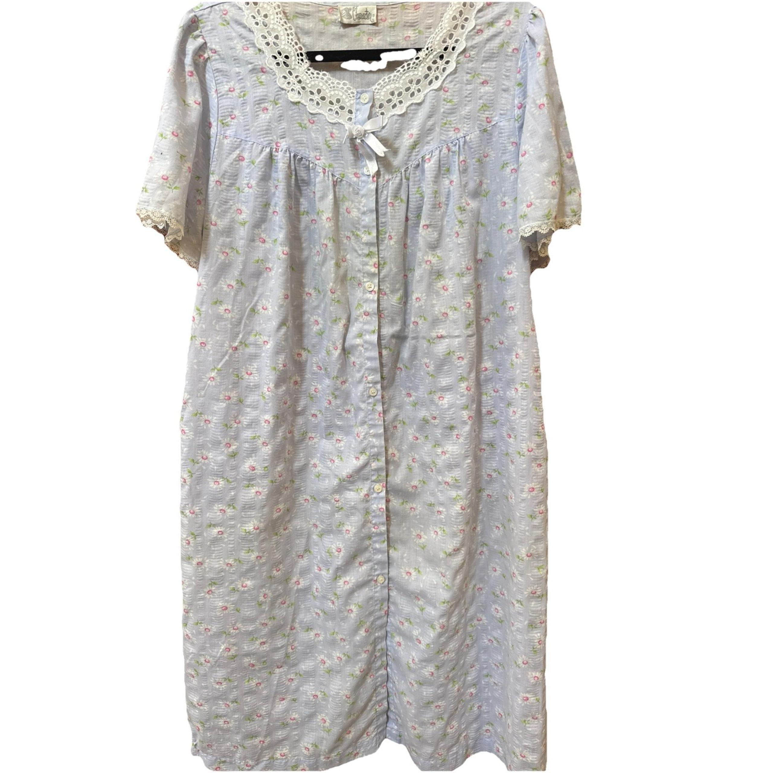 Vintage Character Floral Button Down Cottagecore Nightgown Size Large Pockets