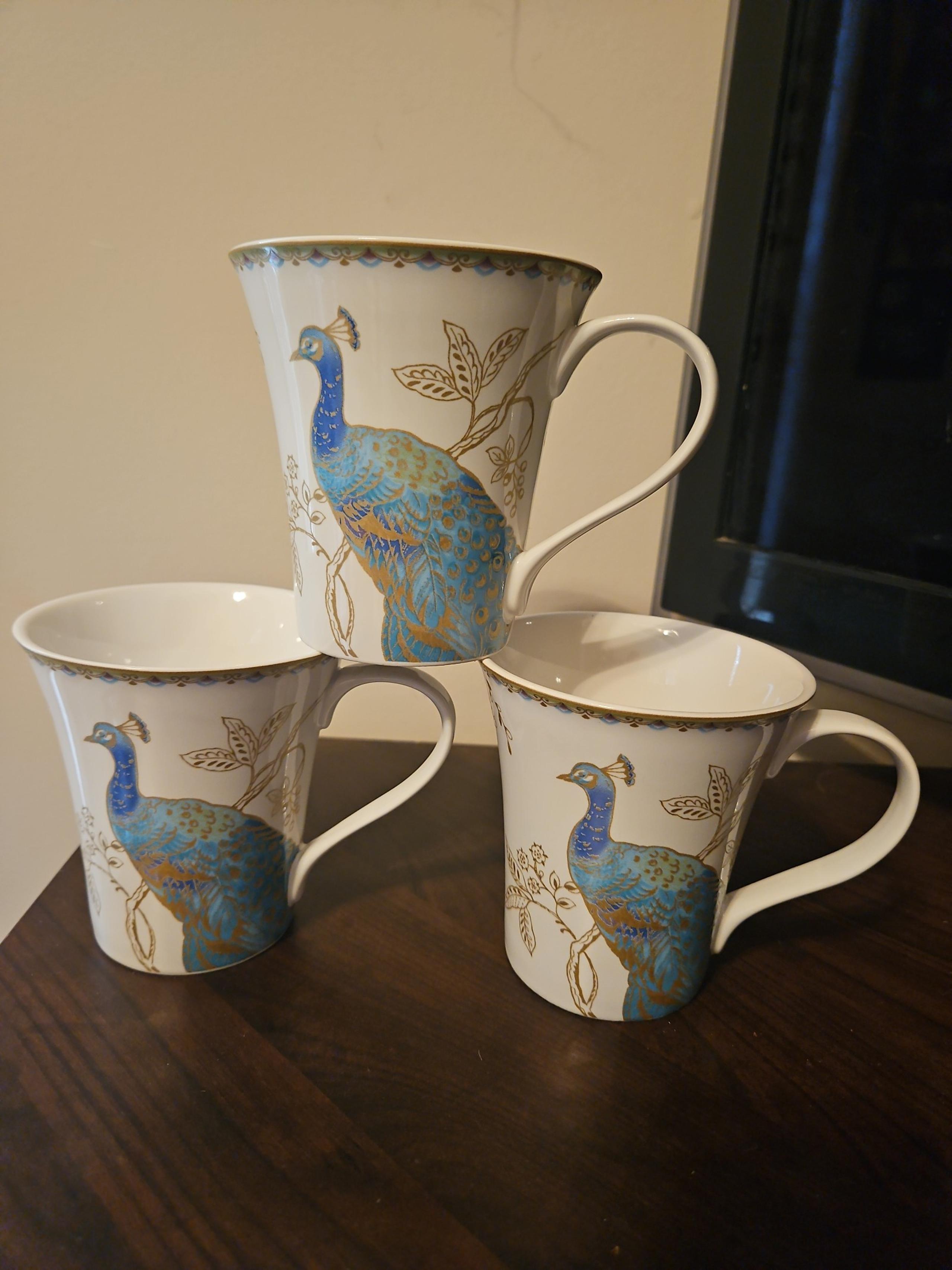 Peacock Garden Porcelain Mugs Set of 3