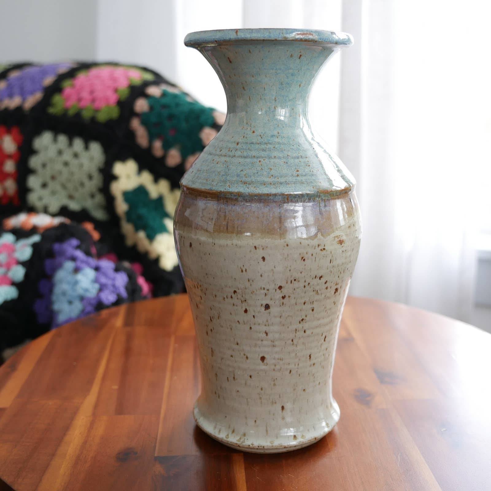 studio pottery vase signed by artist Litynski blue multi color | ceramic vase