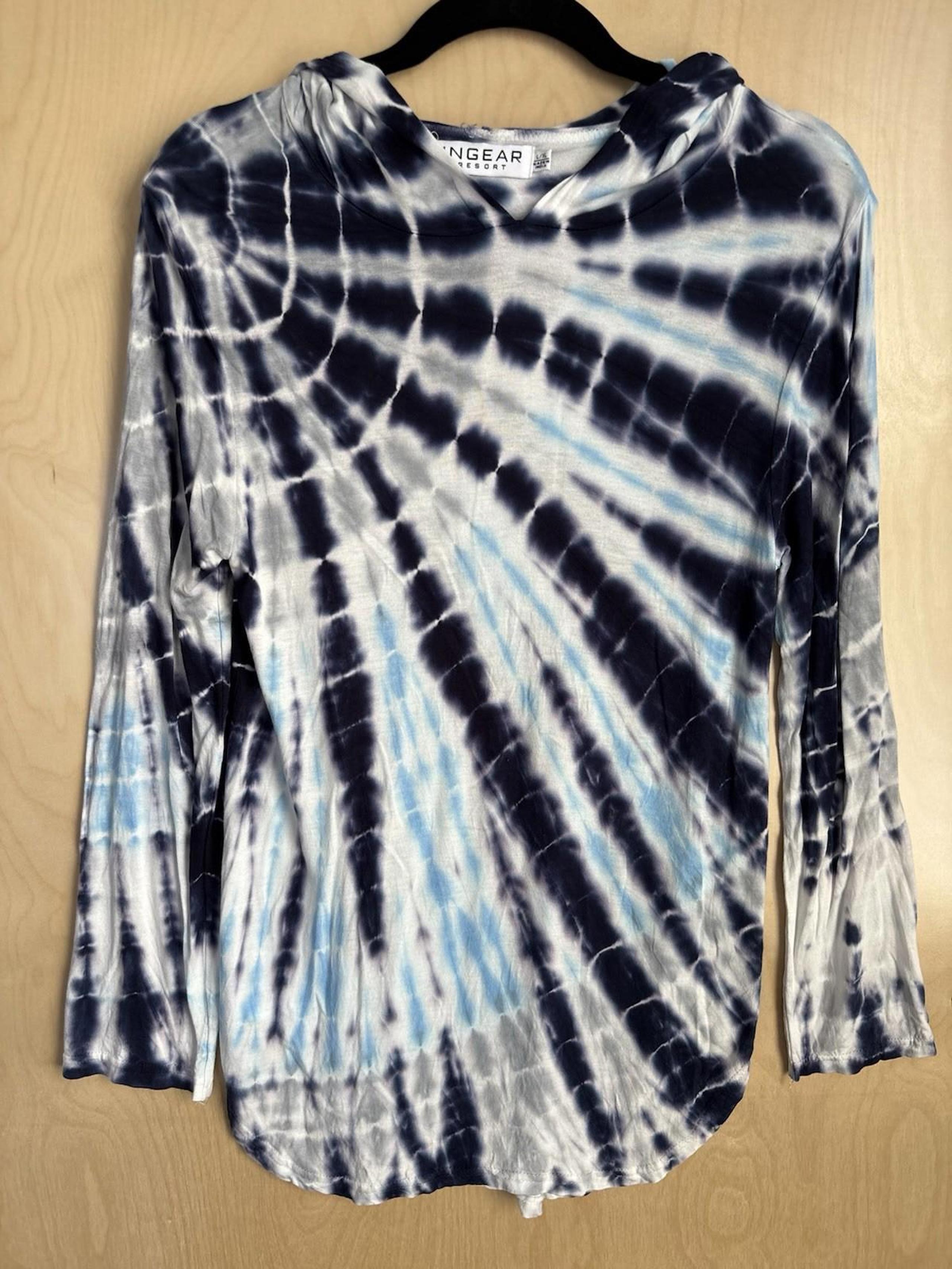 INGEAR Resort Blue Tie Dye Hooded Lighweight Dress Top Coverup Beachy L / XL