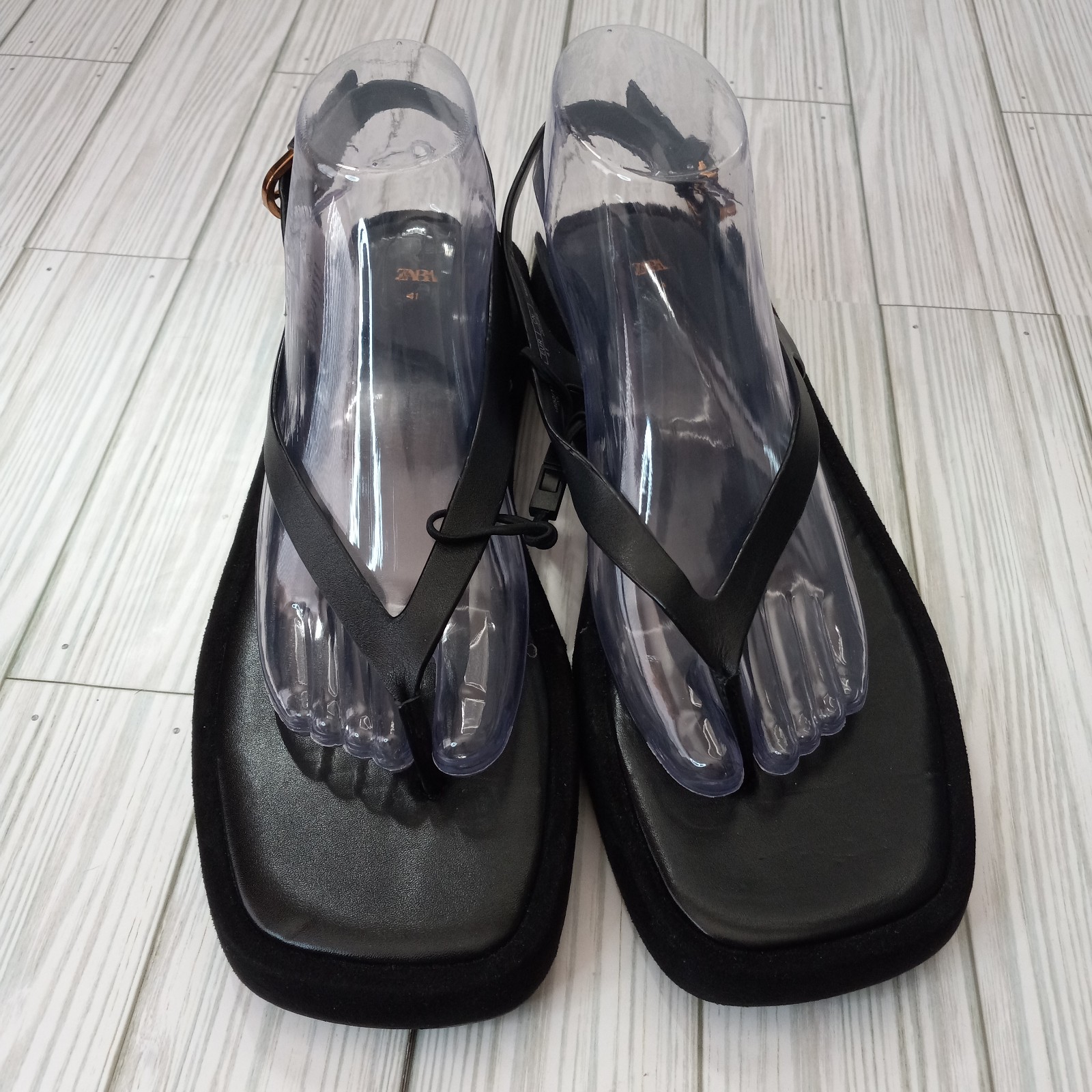 Zara Leather Suede Square Block Sandals