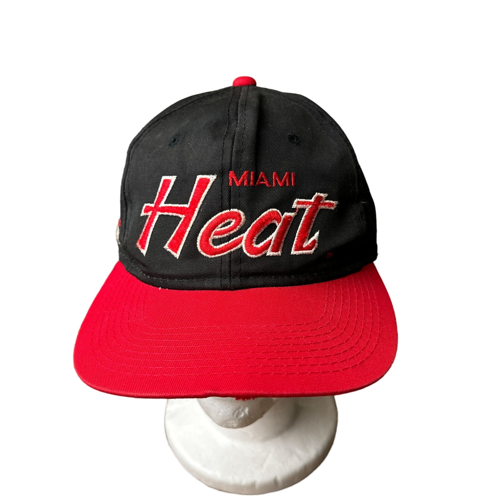 Vintage 90s Miami Heat Cap Hat Snapback Adjustable Black Sports Specialties 5795