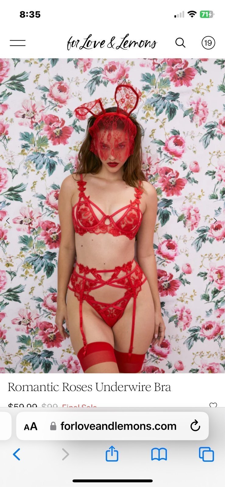 For love and lemons romantic rose bra/ panty set