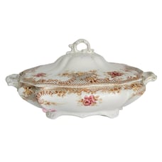 Antique T&R Boote Covered Vegetable Dish Rosebud Semi Porcelain Cottagecore