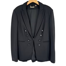T Tahari Military Jacket blazer Black crest Buttons ponte knit size 12 womens